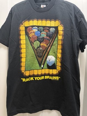 Vintage 90s RACK YOUR BRAINS David Spindel Art Pool Billiards Shirt Size L RARE!