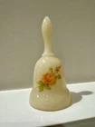Vintage Fenton Uranium Custard Pink Rose Flower Painted Signed Glass Bell