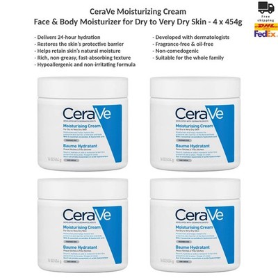 CeraVe Feuchtigkeitscreme Gesicht & Körper Pflegecreme für Trockene Haut 4x454g
