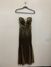 Alyce Designs Gold Shimmer Satin Strapless Maxi Gown Dress 4