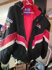 Vintage 90s Chicago Bulls NBA Starter Full Zip Puffer Hooded Jacket Size Large