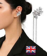 Silver Flower Ear Cuff Non-Piercing Ear Clip Long Tassel Cross  Earring 1 pc UK