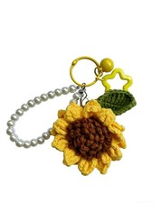 Handmade Crochet Sunflower Keychain Knitted Flower Bag Charm with Bell