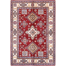 6'x8'10" Red Afghan Special Kazak Geometric Pattern Hand Knotted Wool Rug R315