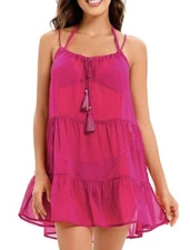 Lucky Brand Women's Moonshadow Metallic Tiered Crinkled Swim Dress Cover Up, S