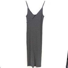 TOPSHOP Navy White Stripe Ribbed Knit Midi Dress Spaghetti Strap US 6