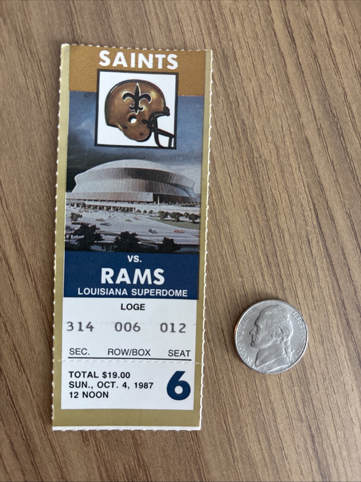 BERNARD QUARLES JOHN FOURCADE NFL DEBUT 1987 RAMS SAINTS ticket stub WATERS TD