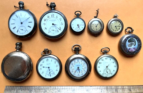 10 Antique Pocket Watch Lot, Some Gold Filled, Elgin/Waltham Non-Working/As is