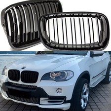 für BMW X5 E70 X6 E71 E72 06-13 Doppelsteg Kühlergrill Schwarz Glanz Set