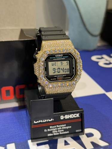 Authentic Iced Out Yellow Gold G-SHOCK DW5600 Casio Watch Men's Moissanite