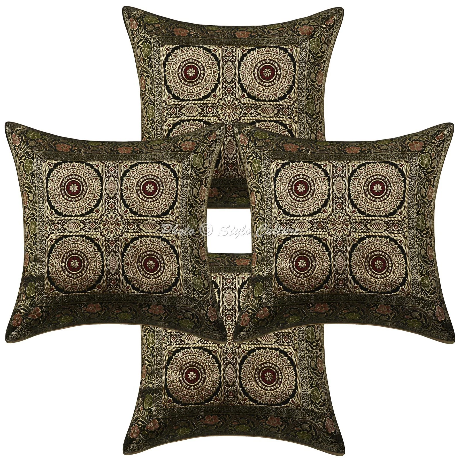Boho Jacquard Throw Pillow Covers Brocade Mandala 40x40 cm Indian Cushion Cover