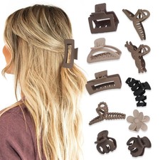 Matte Large Hair Claw Clips Set Neutral Brown Beige For Thick Hair Women