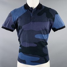 VALENTINO Size M Black Blue Camouflage Cotton Buttoned Polo
