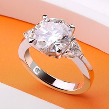 4Ct D/VVS1 Round Cut Moissanite Engagement Ring Wedding Band 925 Sterling Silver