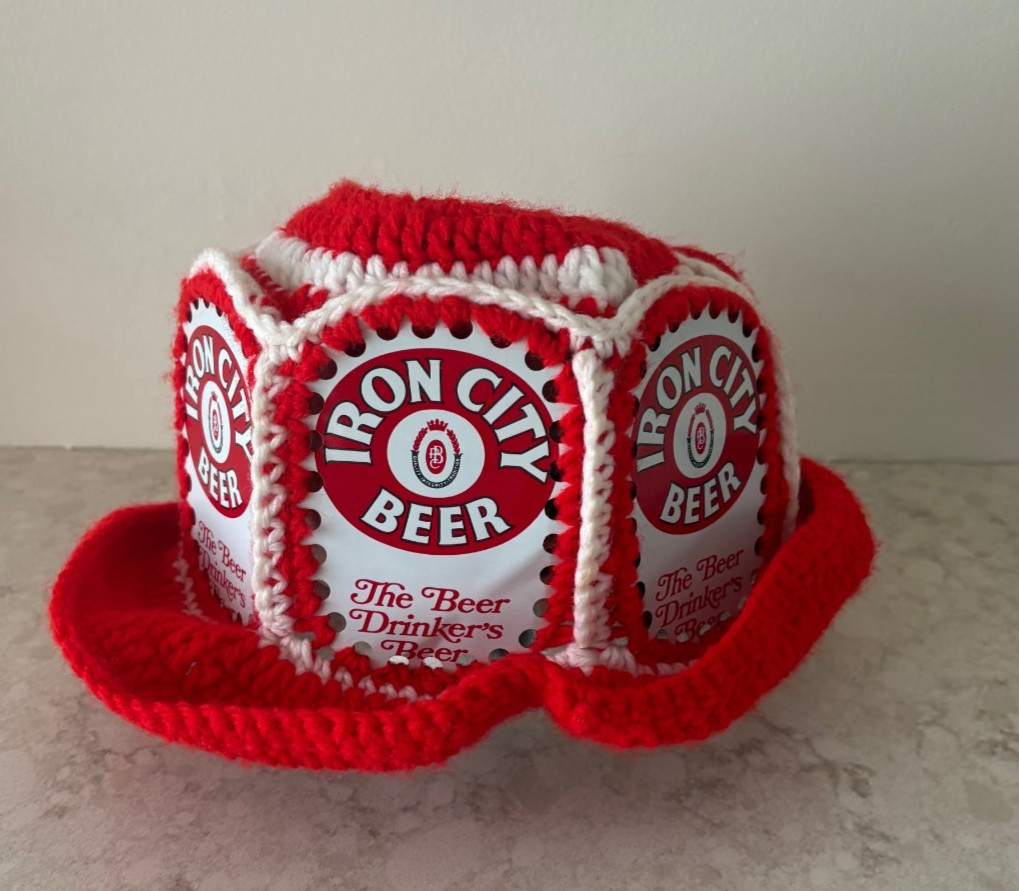 Vintage 1970's IRON CITY BEER CAN Crochet Bucket Hat