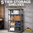 5 Tier Storage Shelves Heavy Duty Metal Garage Shelving Rack Unit 150kg Shelf