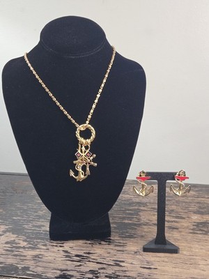 Robert Rose Nautical Charm Gold Tone Necklace & Earring Set