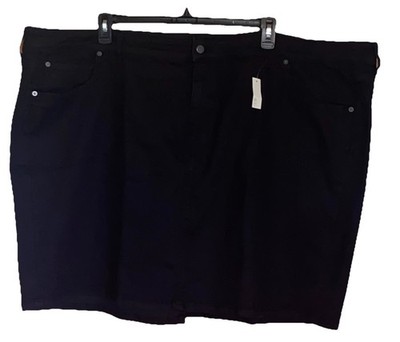 NWT AMAZON ESSENTIALS WOMEN'S PLUS SZ BLACK DENIM STRAIGHT SKIRT BACK SLIT SZ 34
