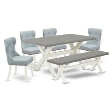 East West Furniture X-Style 6-piece Wood Dining Room Set in Linen White