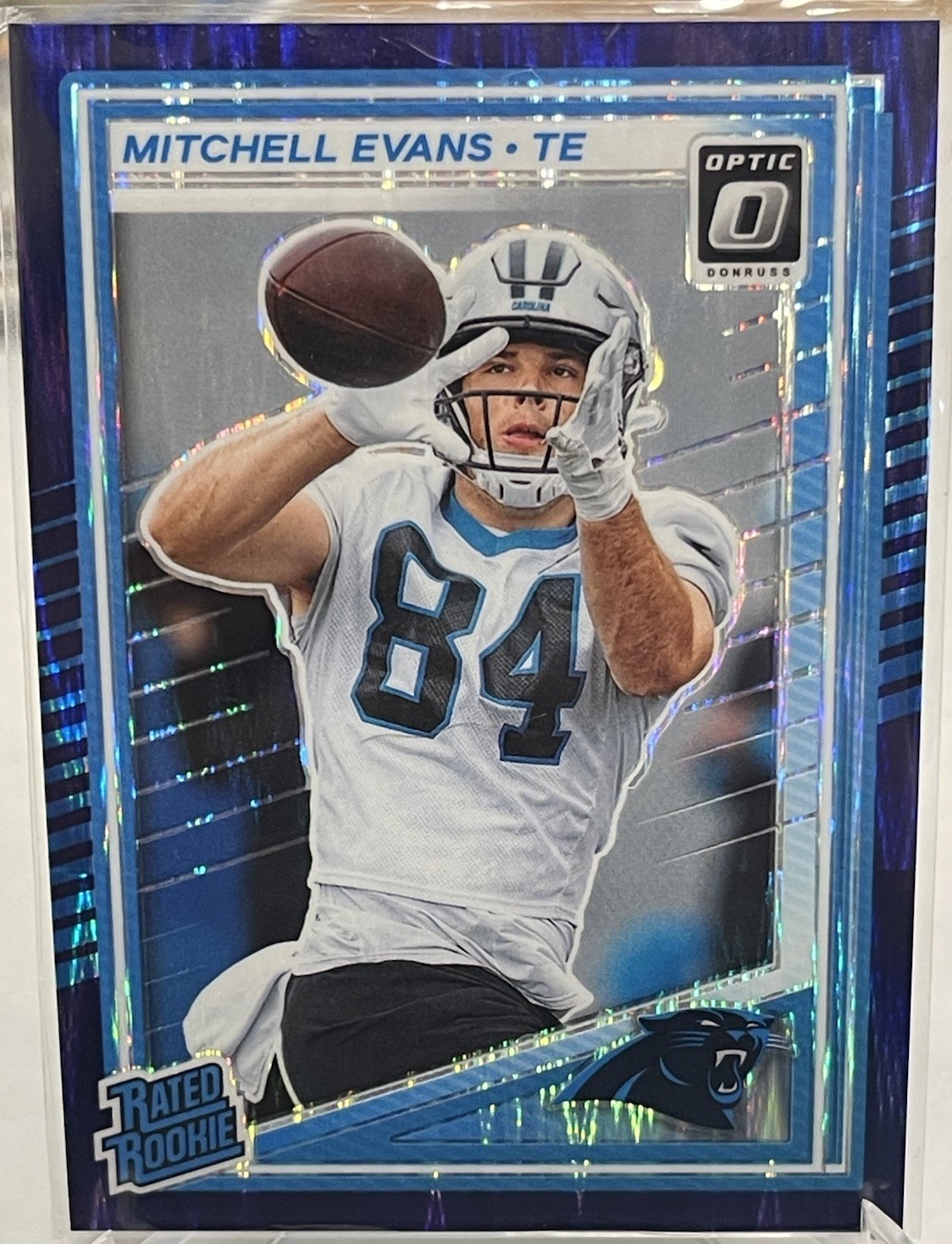 2025 Donruss Optic PURPLE SHOCK Mitchell Evans ROOKIE #254 - Carolina Panthers