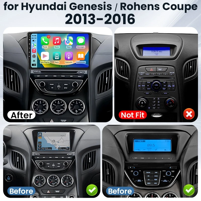 4+64G Car Stereo Radio GPS FM carplay For Hyundai Genesis Rohens Coupe 2012-2016 Foto 3 de 4