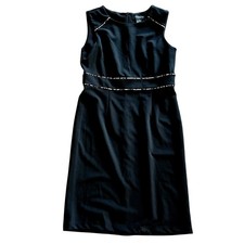 LIZ CLAIBORNE Women's 8 Little Black Dress Animal Print Trim Midi Classic Work