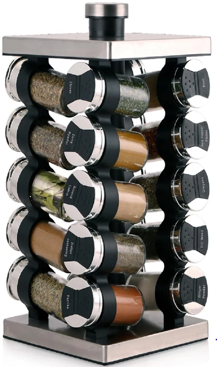 20 Jar Spice Rack with Spices Included & 5-Year Free Spice Refill Program - T...