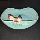 1940's McCoy "Bird Bath" Turquoise Blue Bowl/ Planter w Red Pink Bird *Read