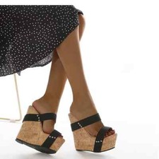 sandali sabot ciabatte zeppa 15 cm plartform nero beige pelle sintetica 2059