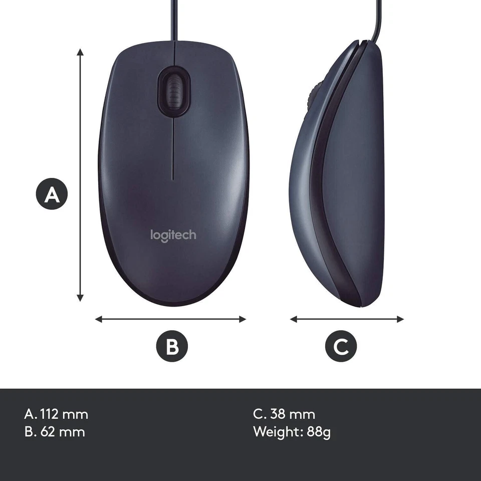 Logitech B100 USB Optic Mouse - Black - Image 3 of 3