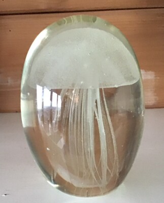 Vintage Art Glass Glow In Dark Jellyfish Paperweight Hand Blown | eBay
