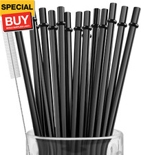 15 Pieces 11 Inch Black Reusable Plastic Replacement Drinking Straws, Fit for 24