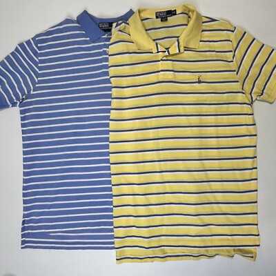 Polo Ralph Lauren Polo Shirt Mens 2XL Striped Yellow Blue Flesh