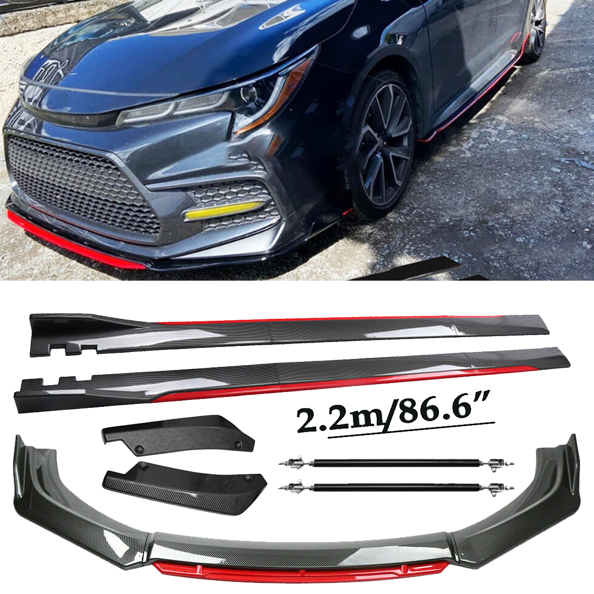Front Lip Chin Bumper splitter Carbon Fiber Body Side Skirt For Toyota Corolla X