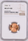 1944 Lincoln Cent NGC MS67+ RED Spotless RD