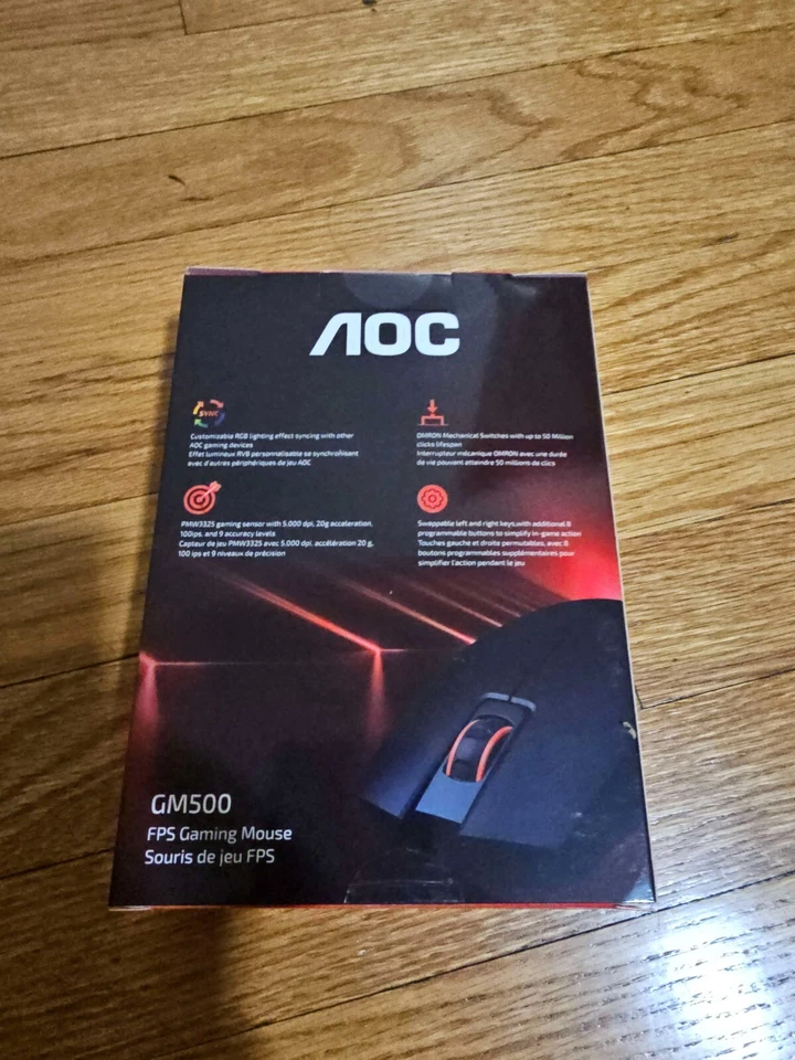 AOC RGB GM500 Black 8 Keys Buttons USB basic Wired Gaming Mouse - Image 2 of 4