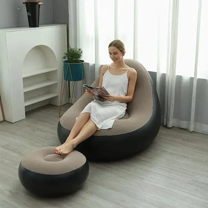Modern Inflatable Folding Recliner Sofa Chair With Footstool For Relaxing - image 4 of 4