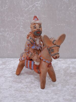 JnArCF - Ton Keramik Figur Reiter Kind Esel - Volkskunst - Vintage - 19,5 cm