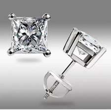 4.00 Ct Princess Cut FL/D Lab Created Solitaire Stud Earrings 14k White Gold 7mm