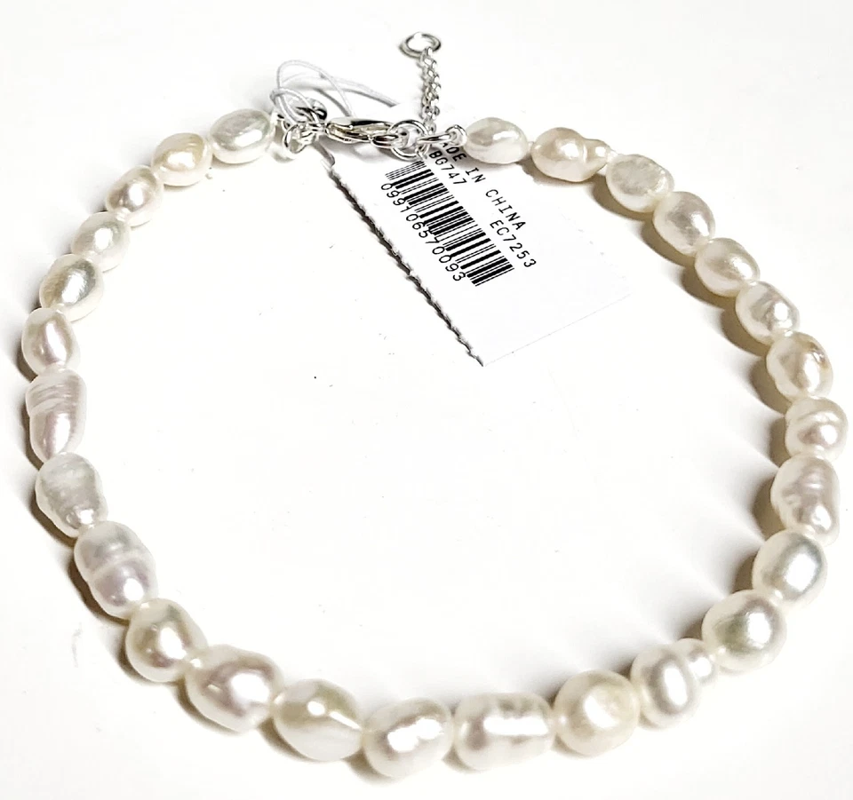 Tobillera J.Crew de agua dulce con cuentas perla plateada latón BG747 NUEVA CON ETIQUETAS Foto 2 de 4