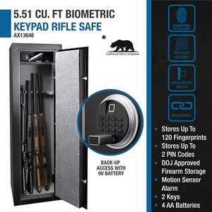Barska DOJ Certified 10 Rifle Slots Biometric Fingerprint + Keypad Lock Safe