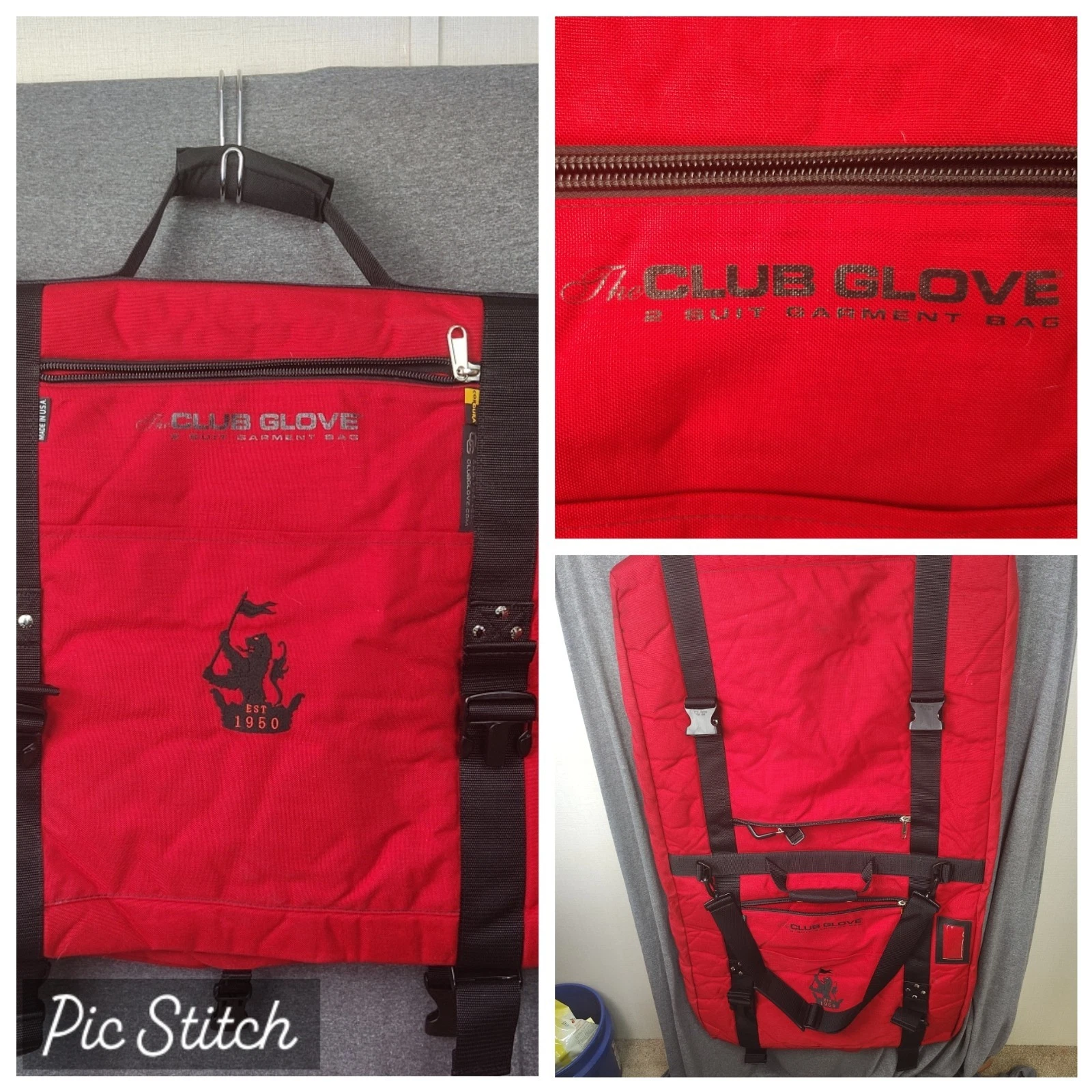 Club Glove 2 Suit Garment Travel Bag Shoulder Hanging Red Canvas Glen Dornoch