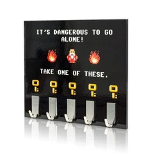 Dangerous to Go Alone Key Rack Geeky Wall-Mounted Holder 5 Metal Hooks