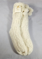 1 Pair Ladies Slipper-Socks w/Grippers Size 4-10 Faux Fur Lined Ivory Color