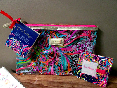 Lilly Pulitzer Agenda vinyl vivid pouch cosmetic case-stickers-pen holder-NWT