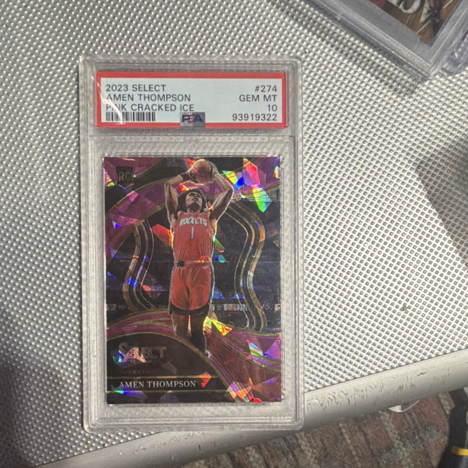 2023-24 Panini Select Courtside Amen Thompson Pink Cracked Ice /99 PSA 10 Rocke…