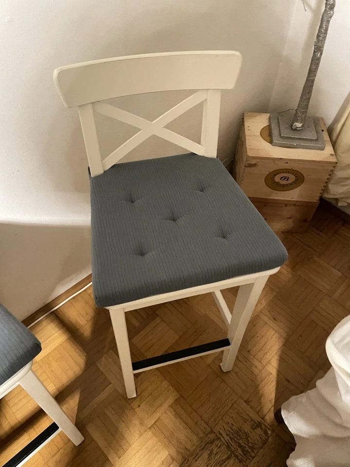 Bar-hocker Sitzhöhe 75cm 2farbig weiß Kiefer holz Bistro hoch stuhl mit lehne