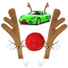 Christmas Car Decor: Car Reindeer Antlers and Nose for Car Windows Roof and