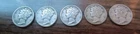 FIVE SILVER MERCURY DIMES -   1.89  SHIPPING.     Priced about melt value