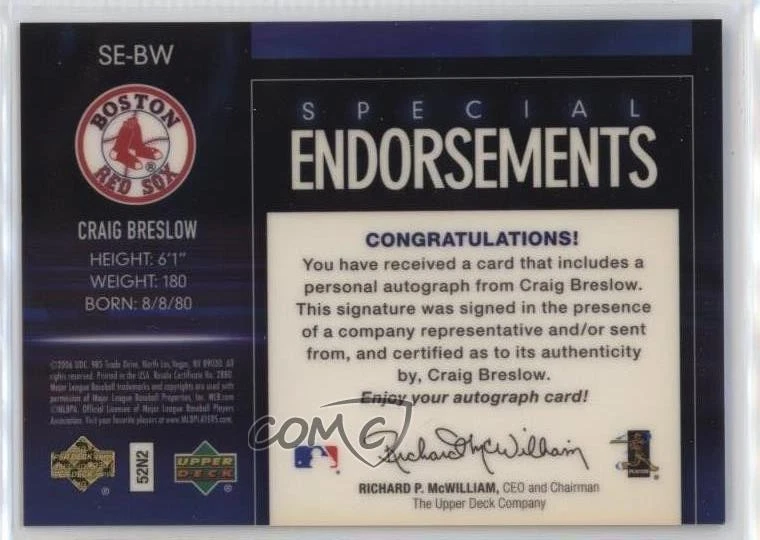 2006 Upper Deck Special F/X Endorsements Craig Breslow #SE-BW Rookie Auto RC - Image 2 of 2